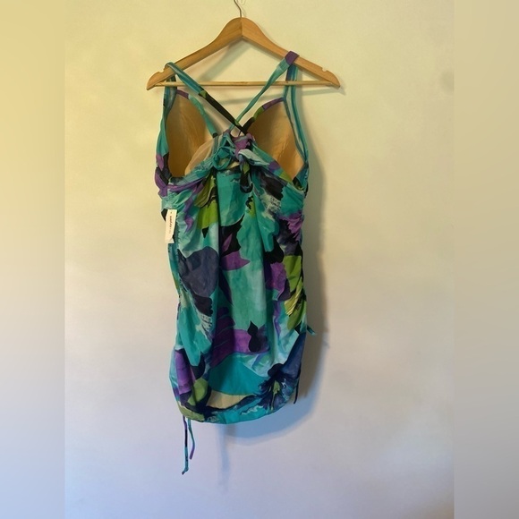 Lane Bryant Womens Tropical Floral Tankini Top Ruched Built In Bra Green - Picture 5 of 6